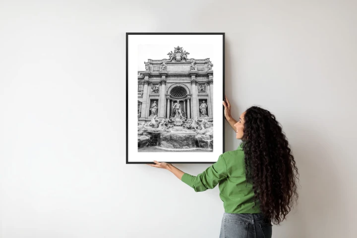 Plakat Fontanna Di Trevi W Rzymie Z Posągami W Czerni I Bieli