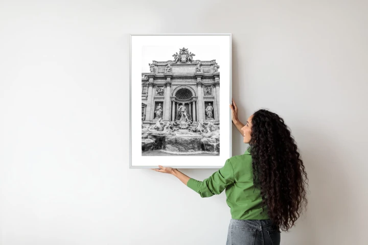 Plakat Fontanna Di Trevi W Rzymie Z Posągami W Czerni I Bieli