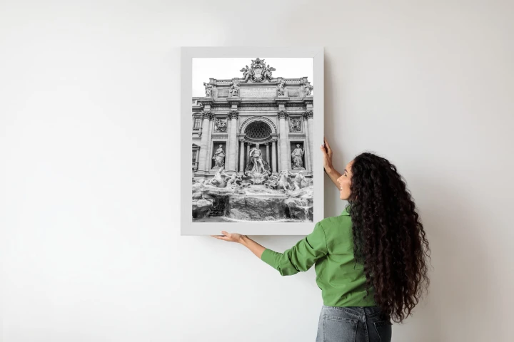 Plakat Fontanna Di Trevi W Rzymie Z Posągami W Czerni I Bieli