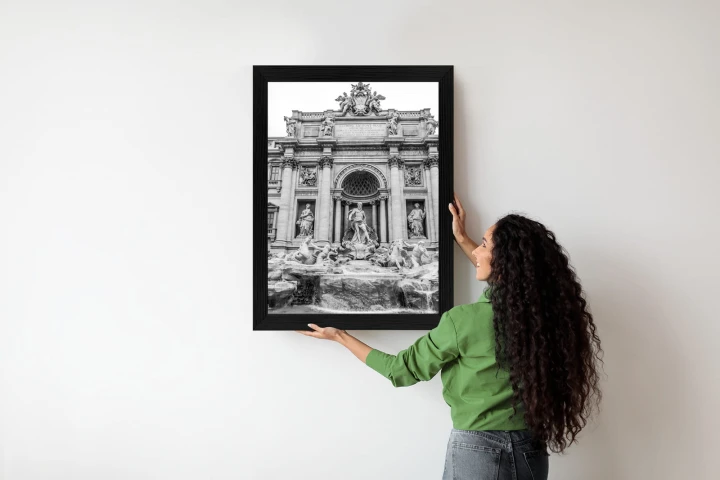 Plakat Fontanna Di Trevi W Rzymie Z Posągami W Czerni I Bieli