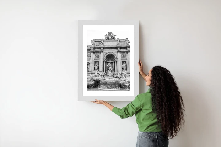 Plakat Fontanna Di Trevi W Rzymie Z Posągami W Czerni I Bieli