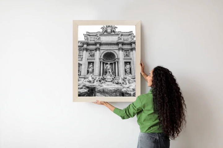 Plakat Fontanna Di Trevi W Rzymie Z Posągami W Czerni I Bieli