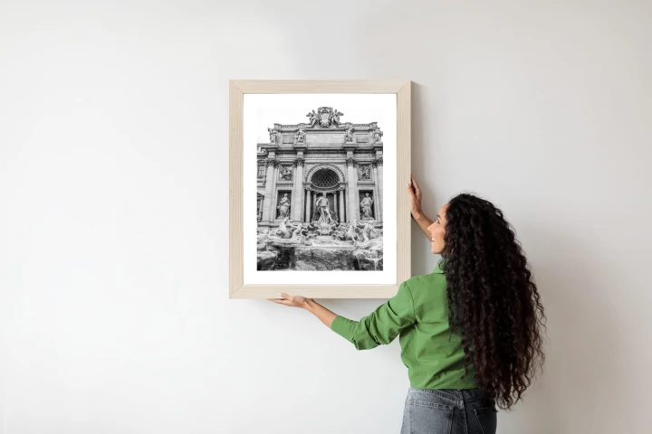 Plakat Fontanna Di Trevi W Rzymie Z Posągami W Czerni I Bieli