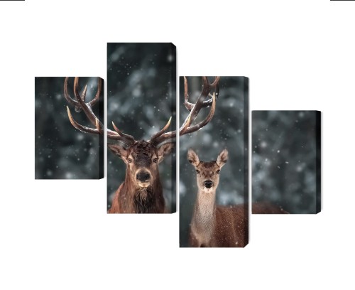 Obraz Wieloczęściowy Jeleń I Łania W Lesie 3D