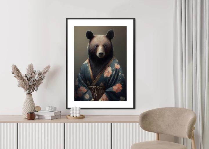 Plakat Niedźwiedź Ubrany W Kimono
