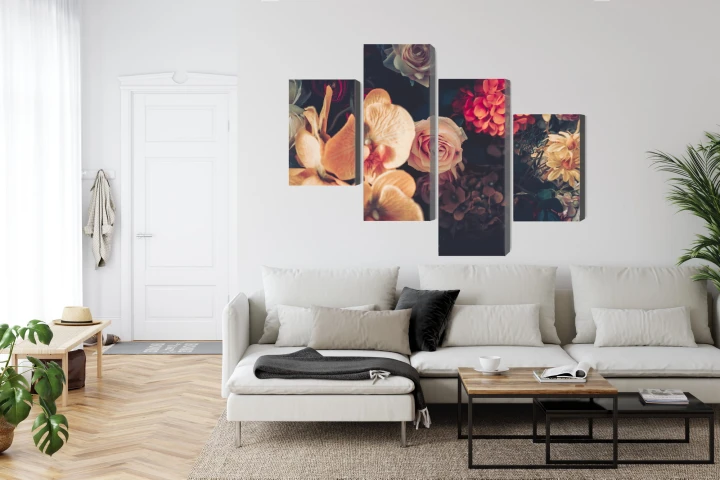 Obraz Wieloczęściowy Wielokolorowe Kwiaty W Stylu Vintage