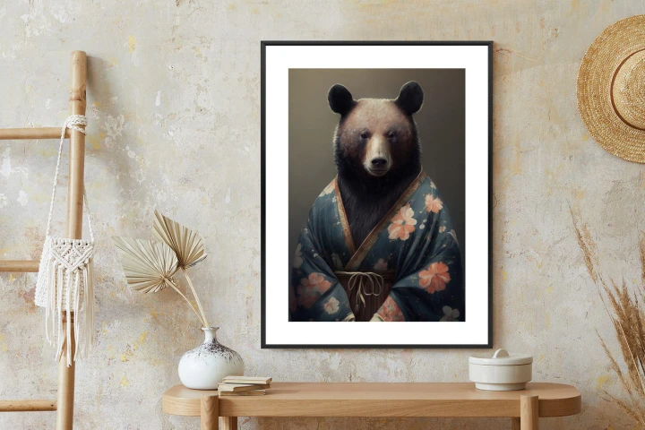 Plakat Niedźwiedź Ubrany W Kimono