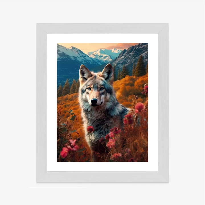 Plakat Wilk W Naturze W Górskiej Dolinie Wśród Kwiatów