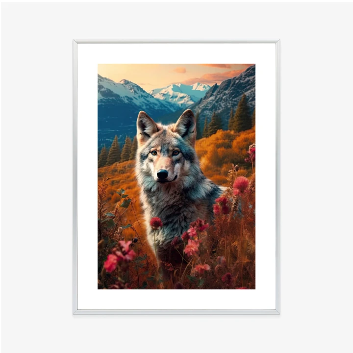 Plakat Wilk W Naturze W Górskiej Dolinie Wśród Kwiatów