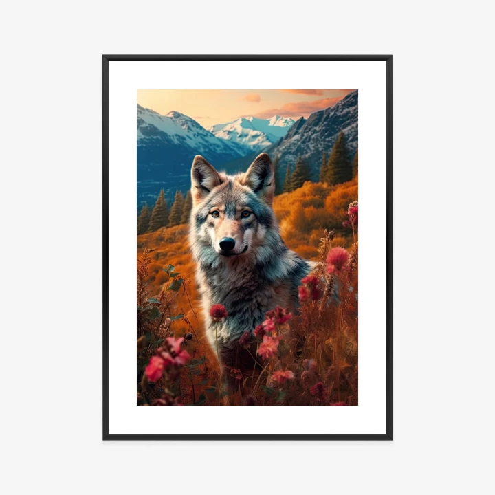 Plakat Wilk W Naturze W Górskiej Dolinie Wśród Kwiatów