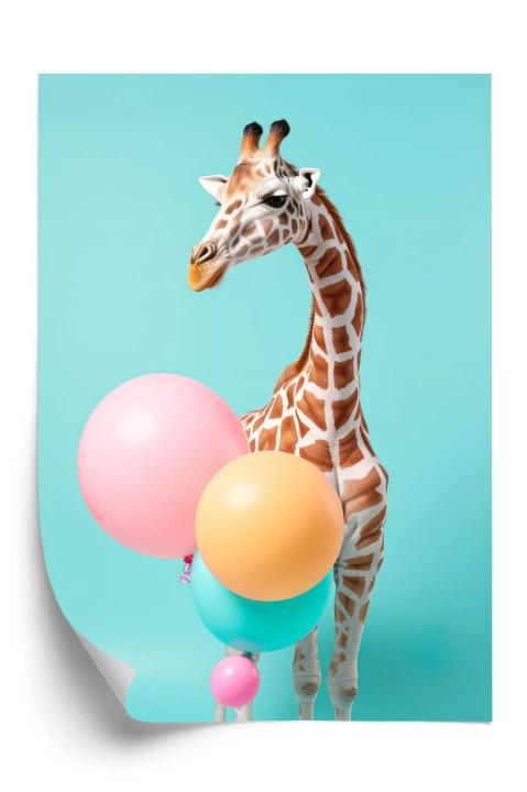 Plakat Żyrafa Z Balonami