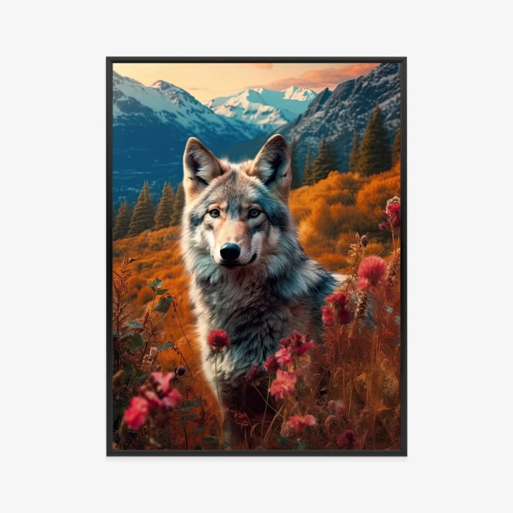 Plakat Wilk W Naturze W Górskiej Dolinie Wśród Kwiatów