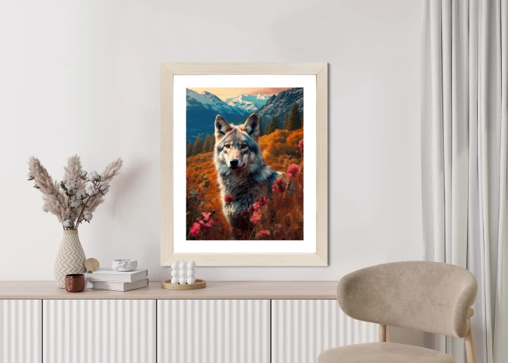 Plakat Wilk W Naturze W Górskiej Dolinie Wśród Kwiatów