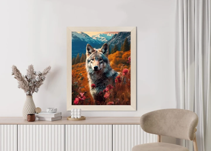 Plakat Wilk W Naturze W Górskiej Dolinie Wśród Kwiatów