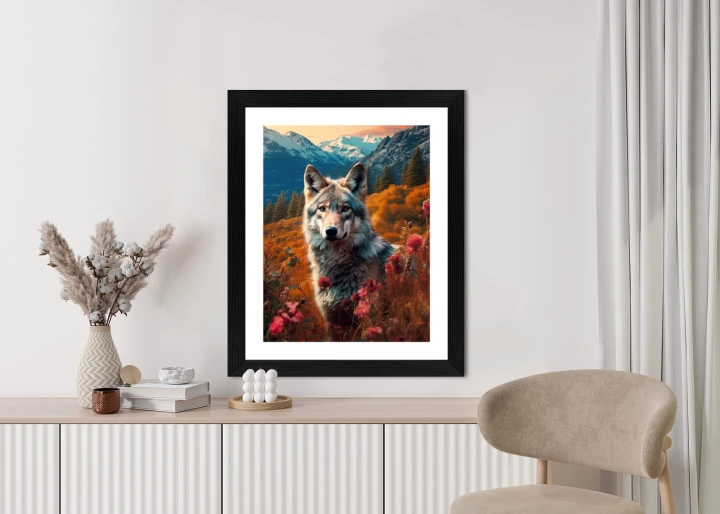 Plakat Wilk W Naturze W Górskiej Dolinie Wśród Kwiatów