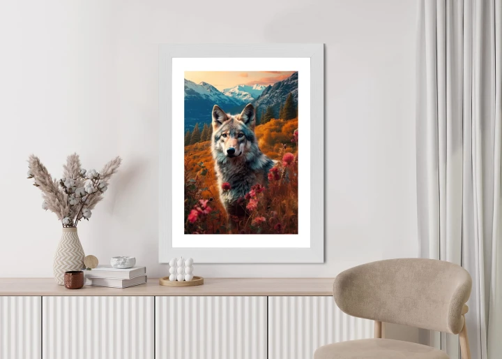 Plakat Wilk W Naturze W Górskiej Dolinie Wśród Kwiatów