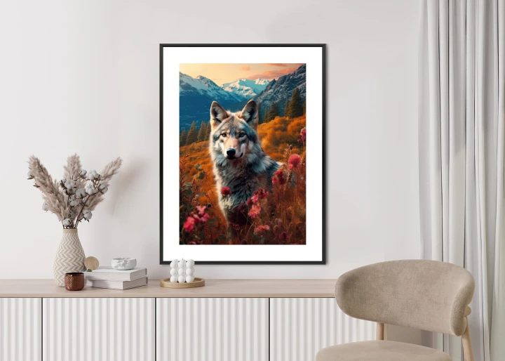 Plakat Wilk W Naturze W Górskiej Dolinie Wśród Kwiatów