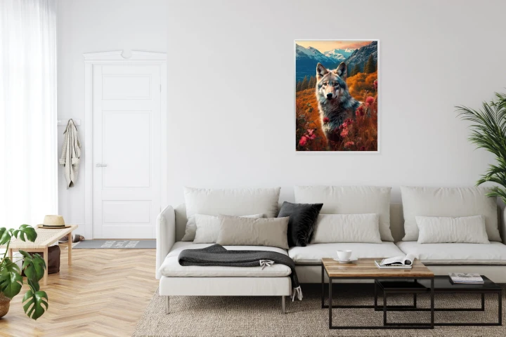 Plakat Wilk W Naturze W Górskiej Dolinie Wśród Kwiatów