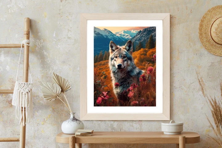Plakat Wilk W Naturze W Górskiej Dolinie Wśród Kwiatów