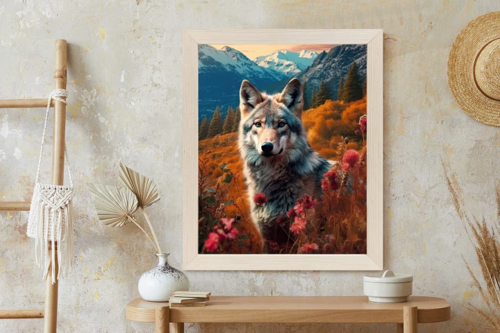 Plakat Wilk W Naturze W Górskiej Dolinie Wśród Kwiatów