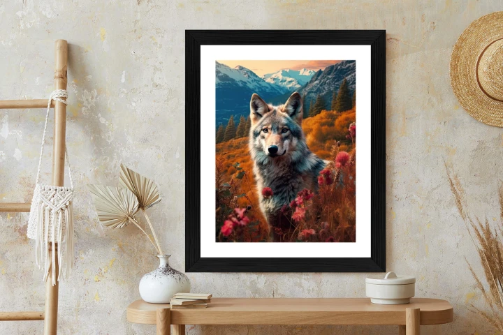 Plakat Wilk W Naturze W Górskiej Dolinie Wśród Kwiatów