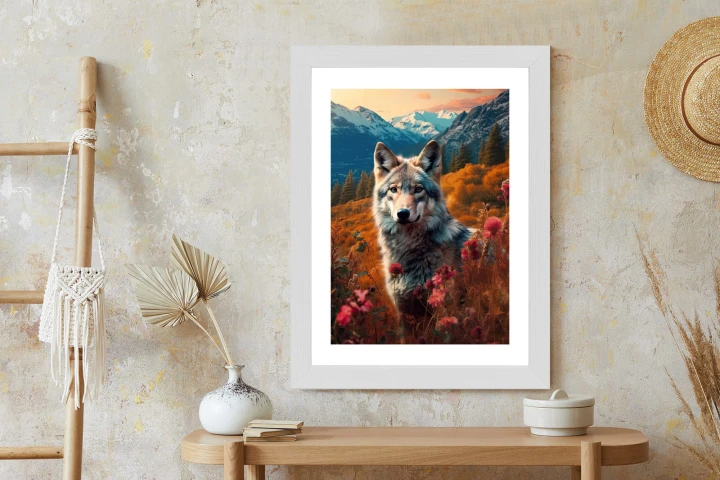 Plakat Wilk W Naturze W Górskiej Dolinie Wśród Kwiatów