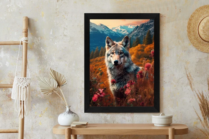 Plakat Wilk W Naturze W Górskiej Dolinie Wśród Kwiatów