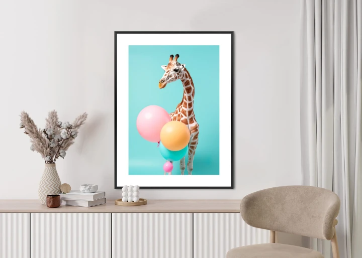 Plakat Żyrafa Z Balonami