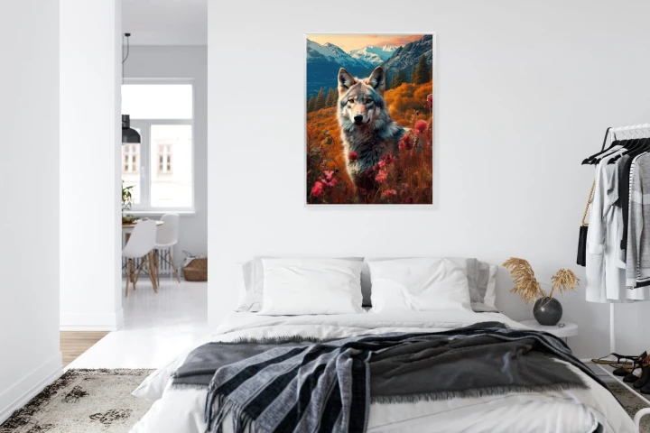 Plakat Wilk W Naturze W Górskiej Dolinie Wśród Kwiatów