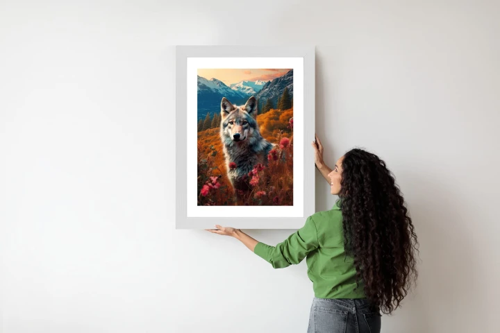 Plakat Wilk W Naturze W Górskiej Dolinie Wśród Kwiatów