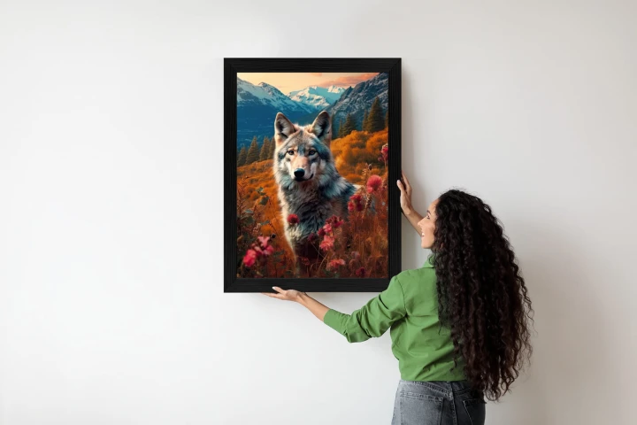 Plakat Wilk W Naturze W Górskiej Dolinie Wśród Kwiatów