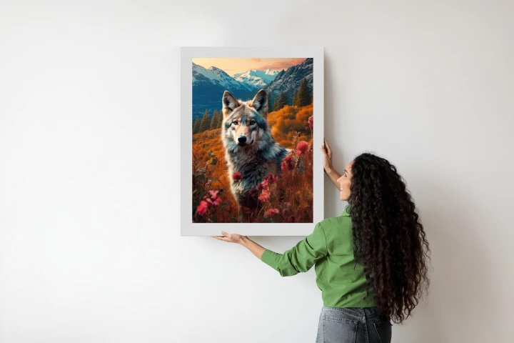 Plakat Wilk W Naturze W Górskiej Dolinie Wśród Kwiatów