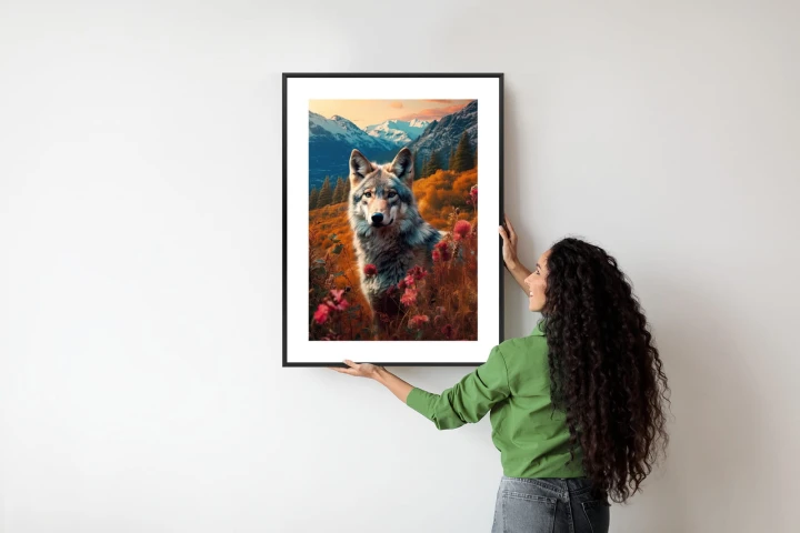 Plakat Wilk W Naturze W Górskiej Dolinie Wśród Kwiatów