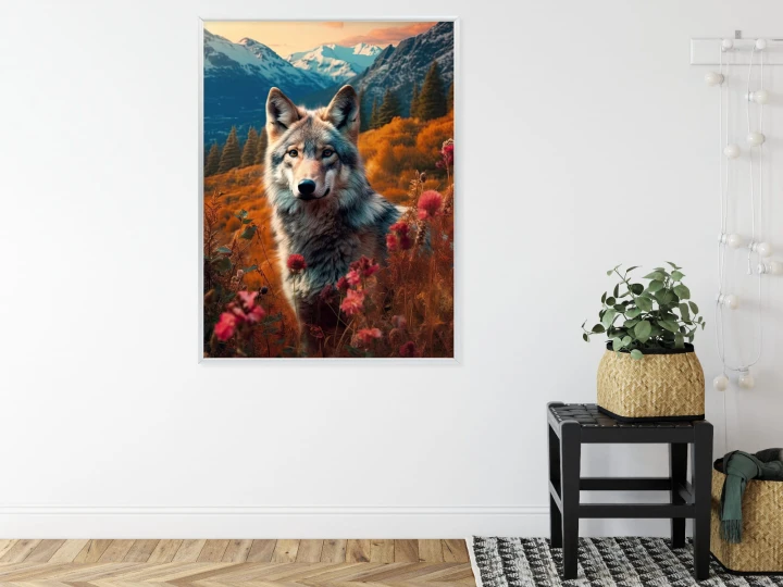 Plakat Wilk W Naturze W Górskiej Dolinie Wśród Kwiatów