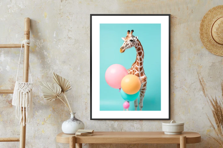 Plakat Żyrafa Z Balonami
