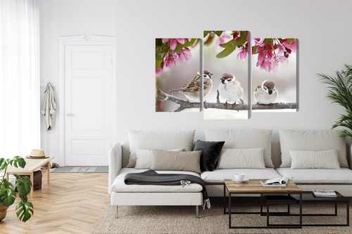 Obraz Wieloczęściowy Wróble Wśród Kwiatów