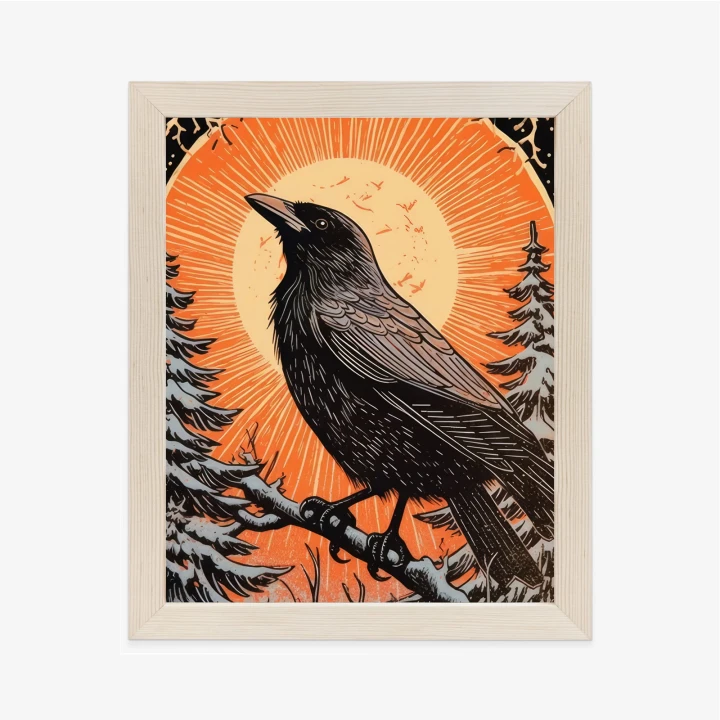 Plakat Grafika Z Krukiem W Zimie