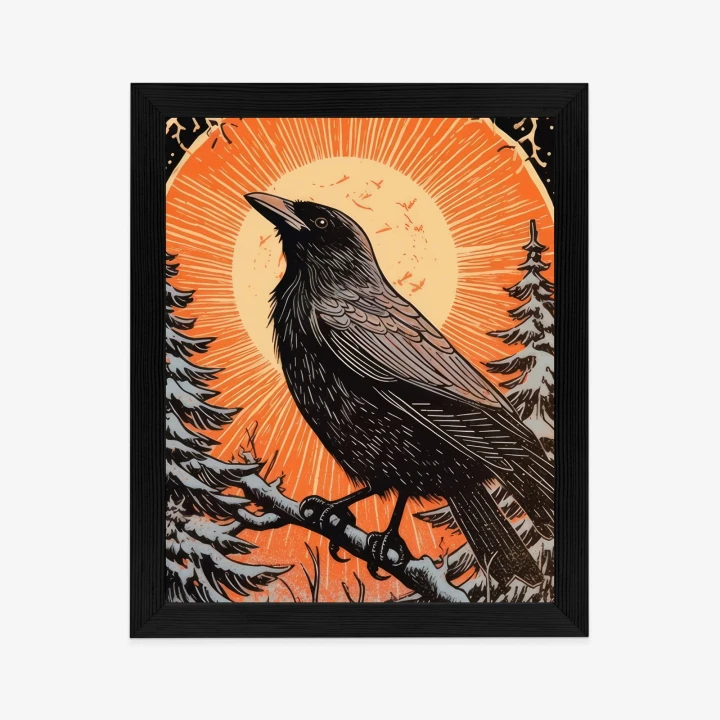 Plakat Grafika Z Krukiem W Zimie