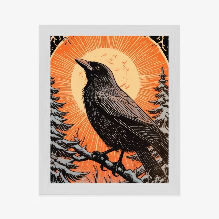 Plakat Grafika Z Krukiem W Zimie