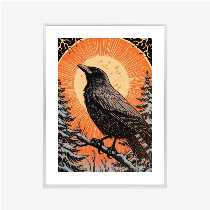 Plakat Grafika Z Krukiem W Zimie
