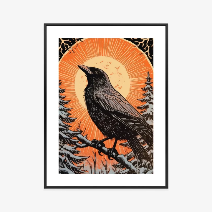 Plakat Grafika Z Krukiem W Zimie
