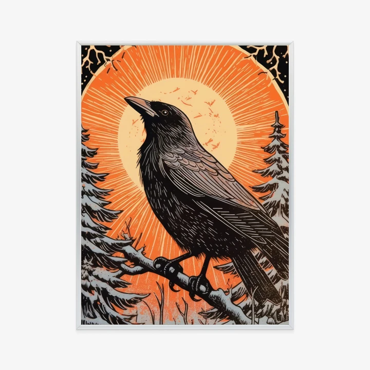 Plakat Grafika Z Krukiem W Zimie