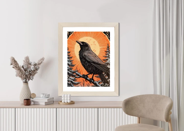 Plakat Grafika Z Krukiem W Zimie
