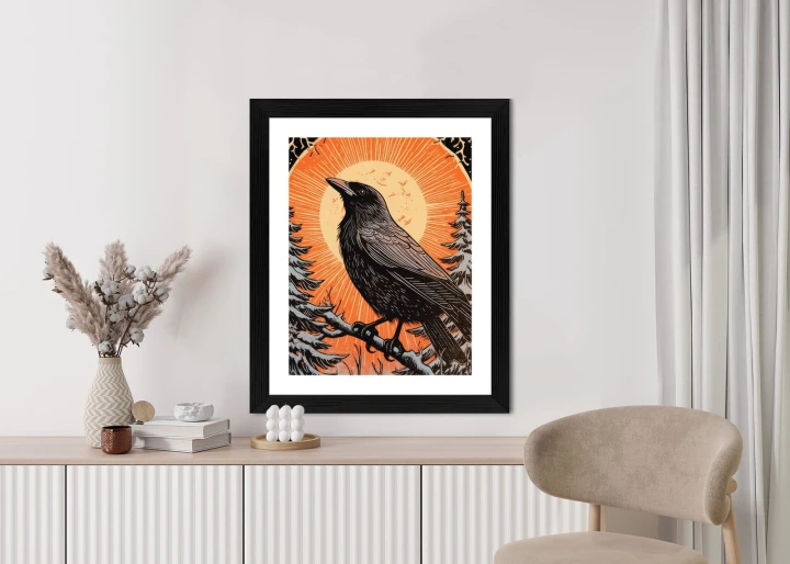 Plakat Grafika Z Krukiem W Zimie