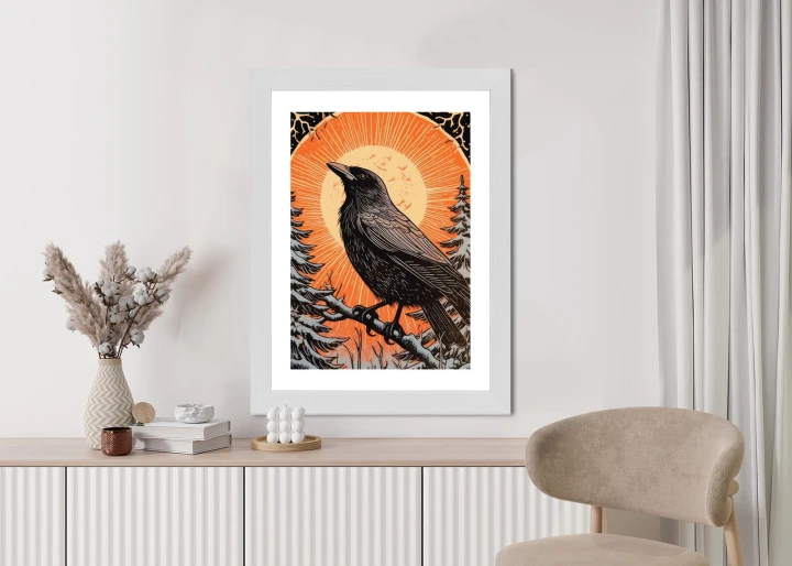Plakat Grafika Z Krukiem W Zimie