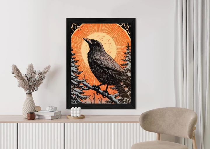Plakat Grafika Z Krukiem W Zimie