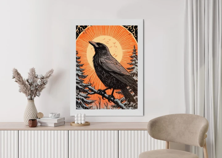 Plakat Grafika Z Krukiem W Zimie
