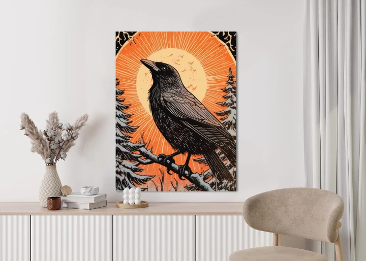 Plakat Grafika Z Krukiem W Zimie