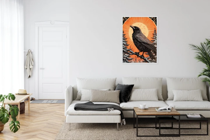 Plakat Grafika Z Krukiem W Zimie