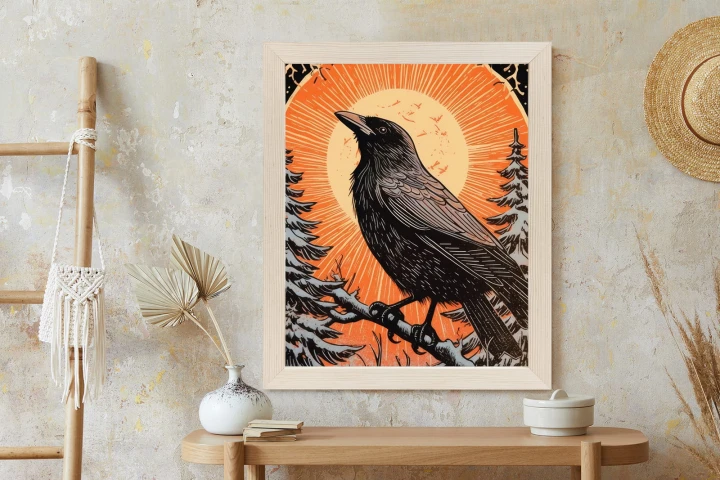 Plakat Grafika Z Krukiem W Zimie
